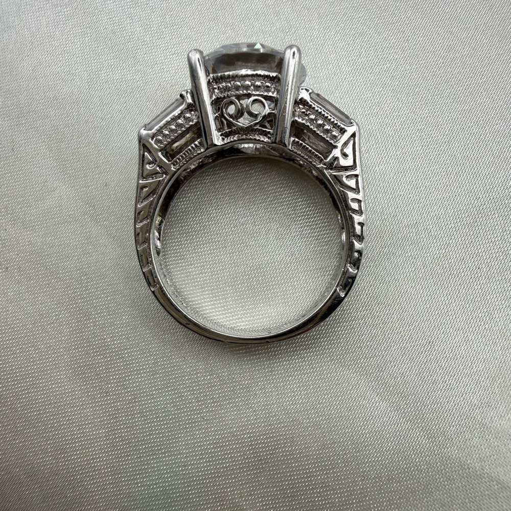 Cocktail Ring CZ 925 Signed GSK Size 7 Filigree sterling silver Mossanite 21.04G - Picture 7 of 13